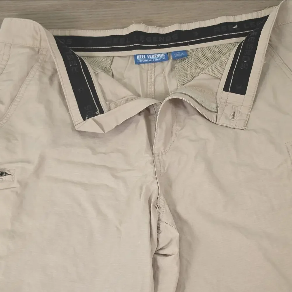 Reel Legends Men’s Fishing/Performance Cargo Shorts Zip S 36 Pockets Logo